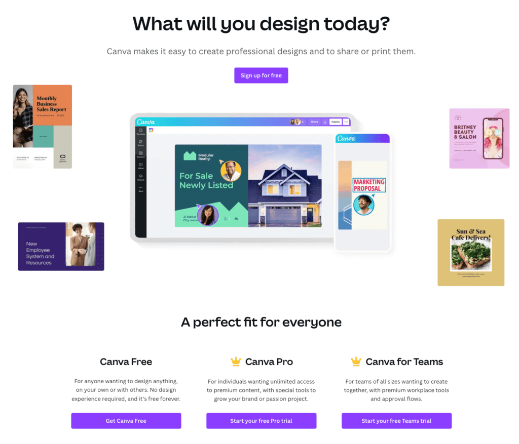 Canva Home Page