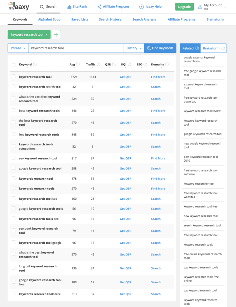 Jaaxy Keyword Research Tools