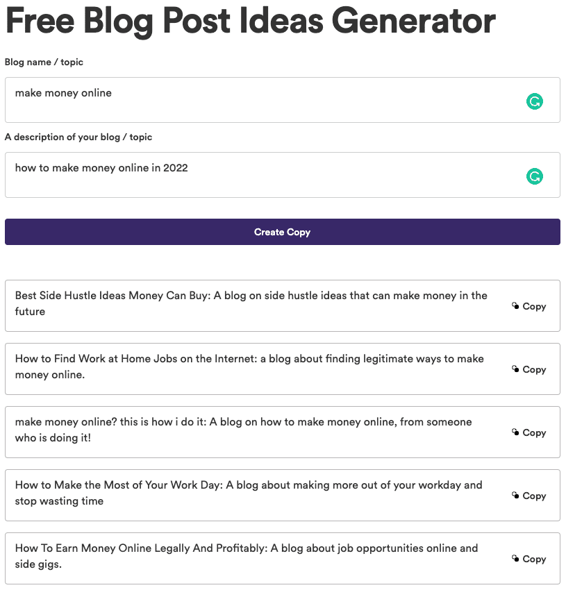 Copy AI Free Blog Post Ideas Generator