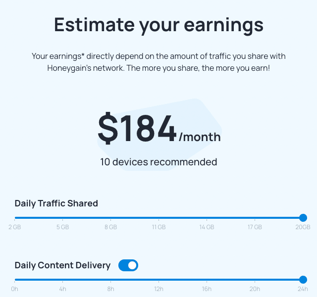 Honeygain estimated earnings calculator