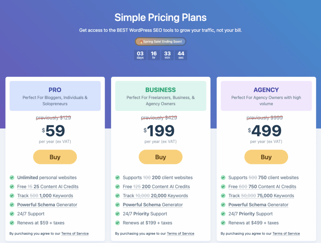 Rank Math SEO Pricing Plan