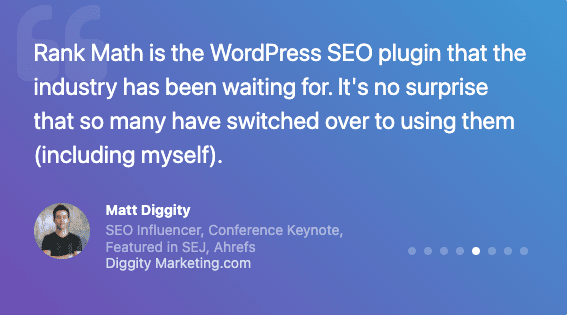 Rank Math SEO Testimonial by Matt Diggity