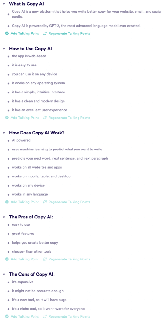 Copy AI Review - Talking Point Generator