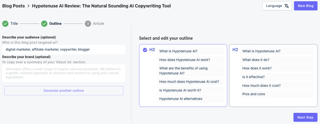 Hypotenuse AI Review - Outline