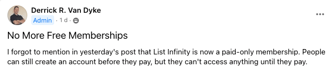 List Infinity Review - No More Free Memberships