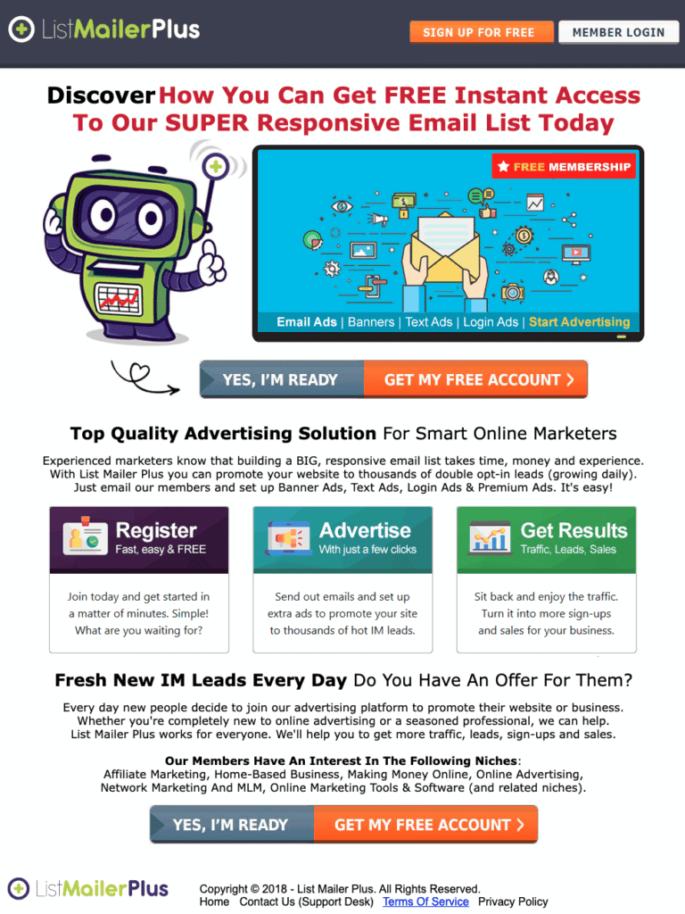 List Mailer Plus Landing Page