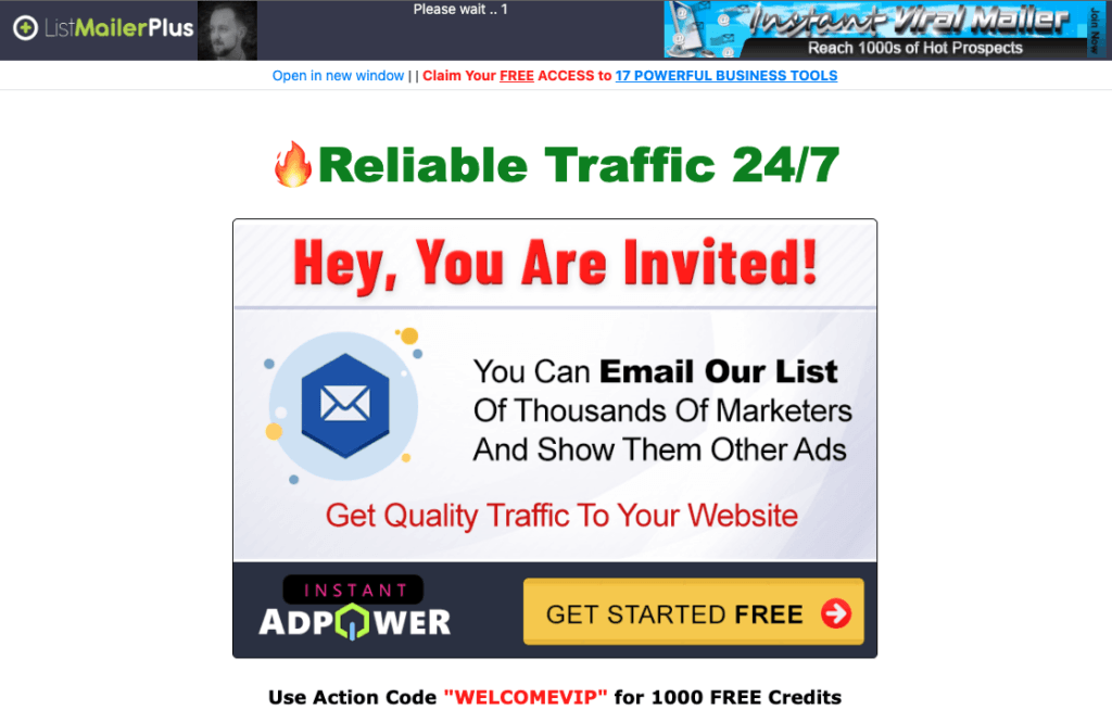 List Mailer Plus Review - Login Page Ads