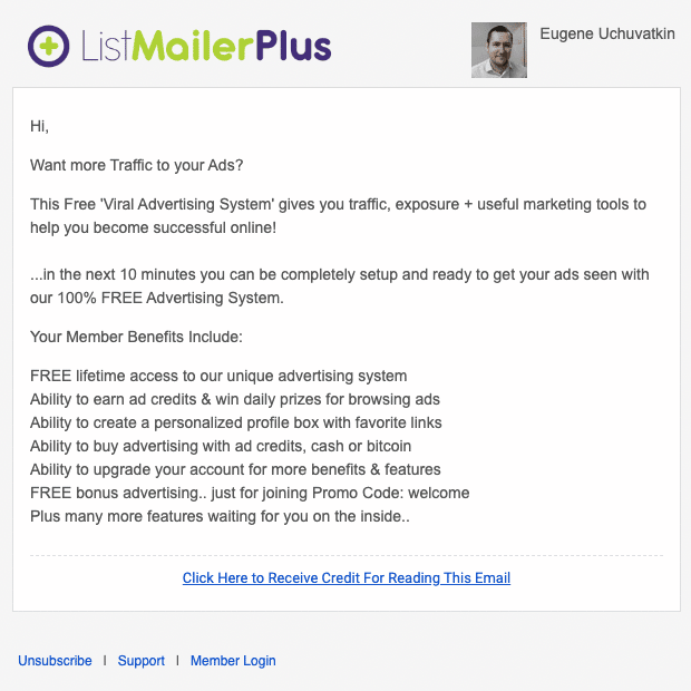 List Mailer Plus Review - Received Email Example