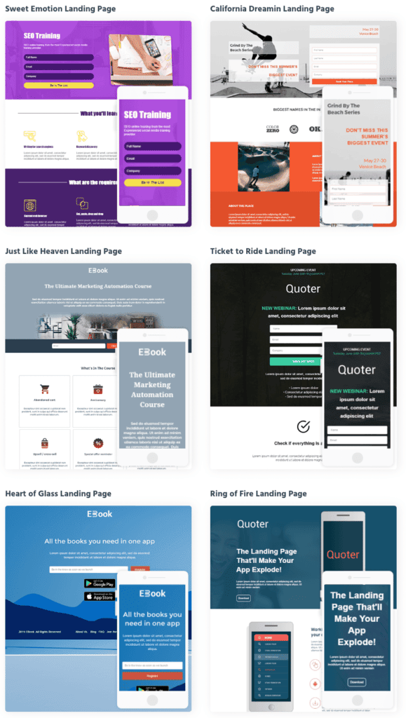 Moosend Review - Landing Page Templates