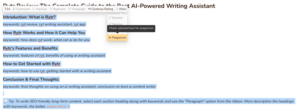 Rytr Review - Plagiarism Checker