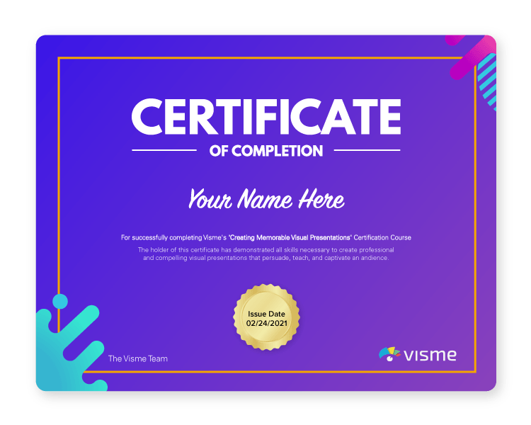 Visme Review - Certificate