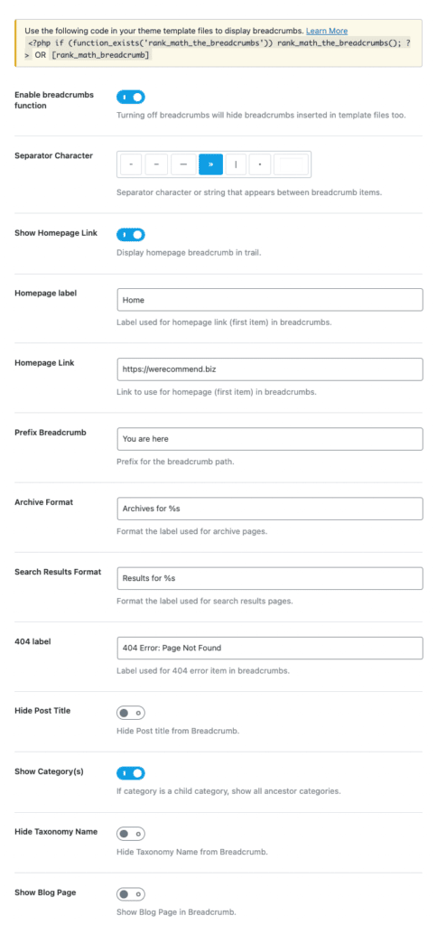 General Settings - Breadcrumbs