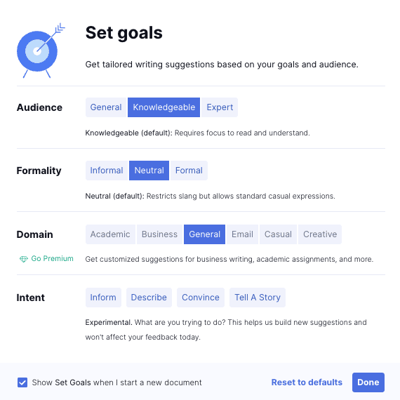 Grammarly Review - Goal Setting