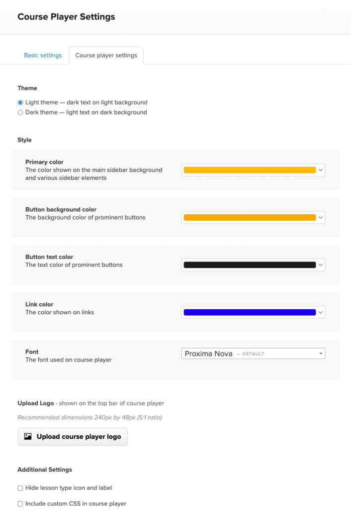 Payhip Course Player Settings