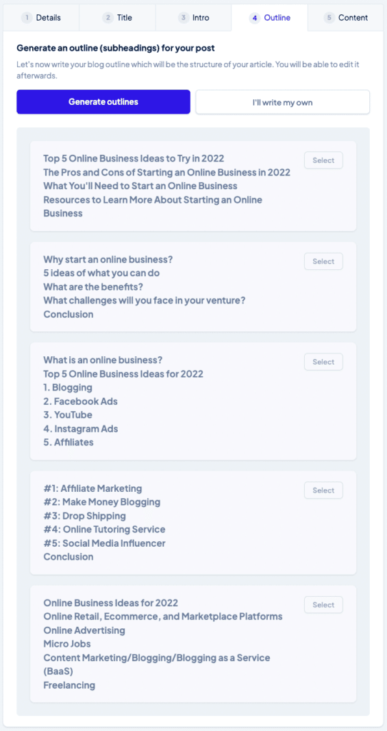 Copymatic Review - Outline Examples