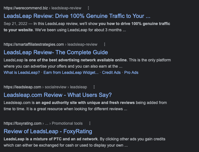 LeadsLeap Review Search Example