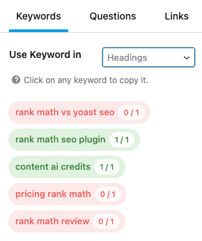 Rank Math Content AI Review - Keywords Suggestions