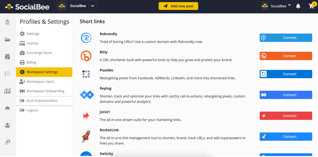 SocialBee Review - URL Shortener Integrations