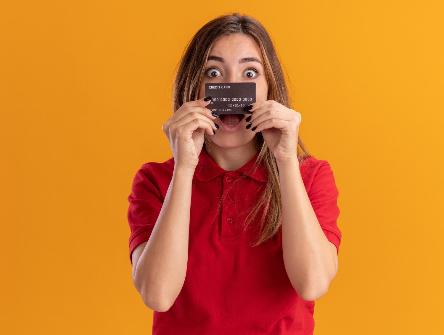 A girl with the Scotiabank American Express.