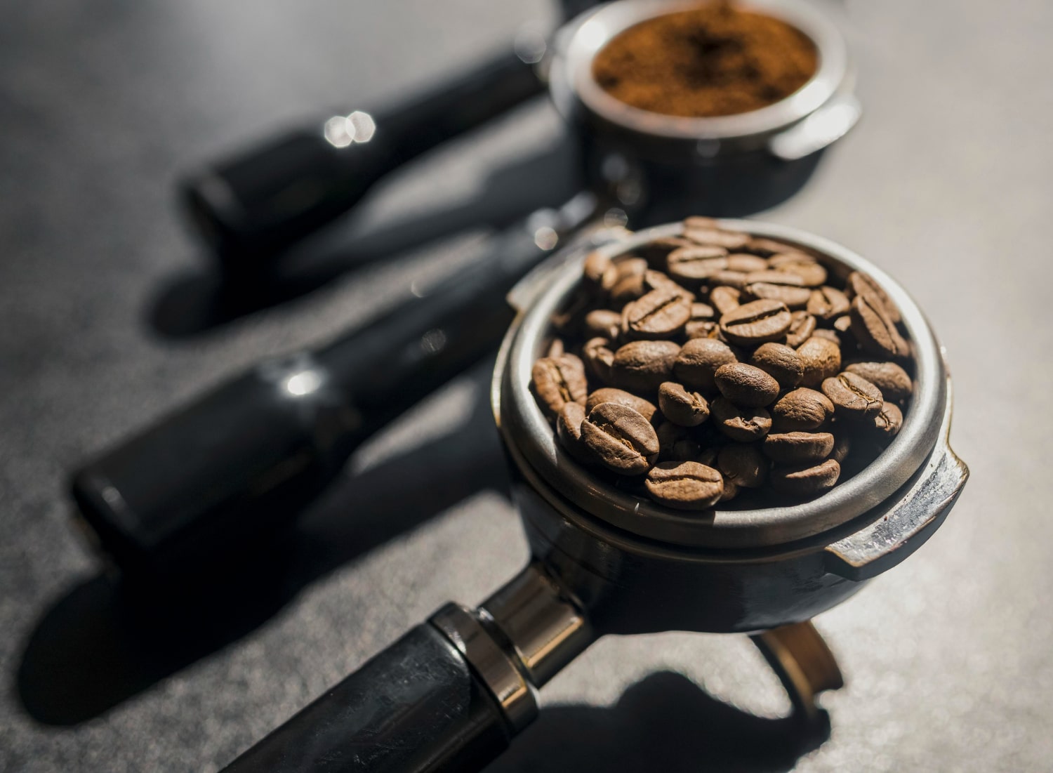 fresh coffee being prepared in the espresso machine