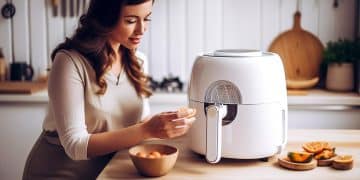 Woman using one of the Top 7 Air Fryers available in the market.