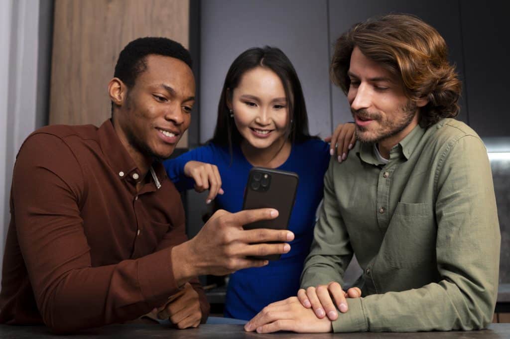 People exploring AI assistants and natural language technology on mobile devices
